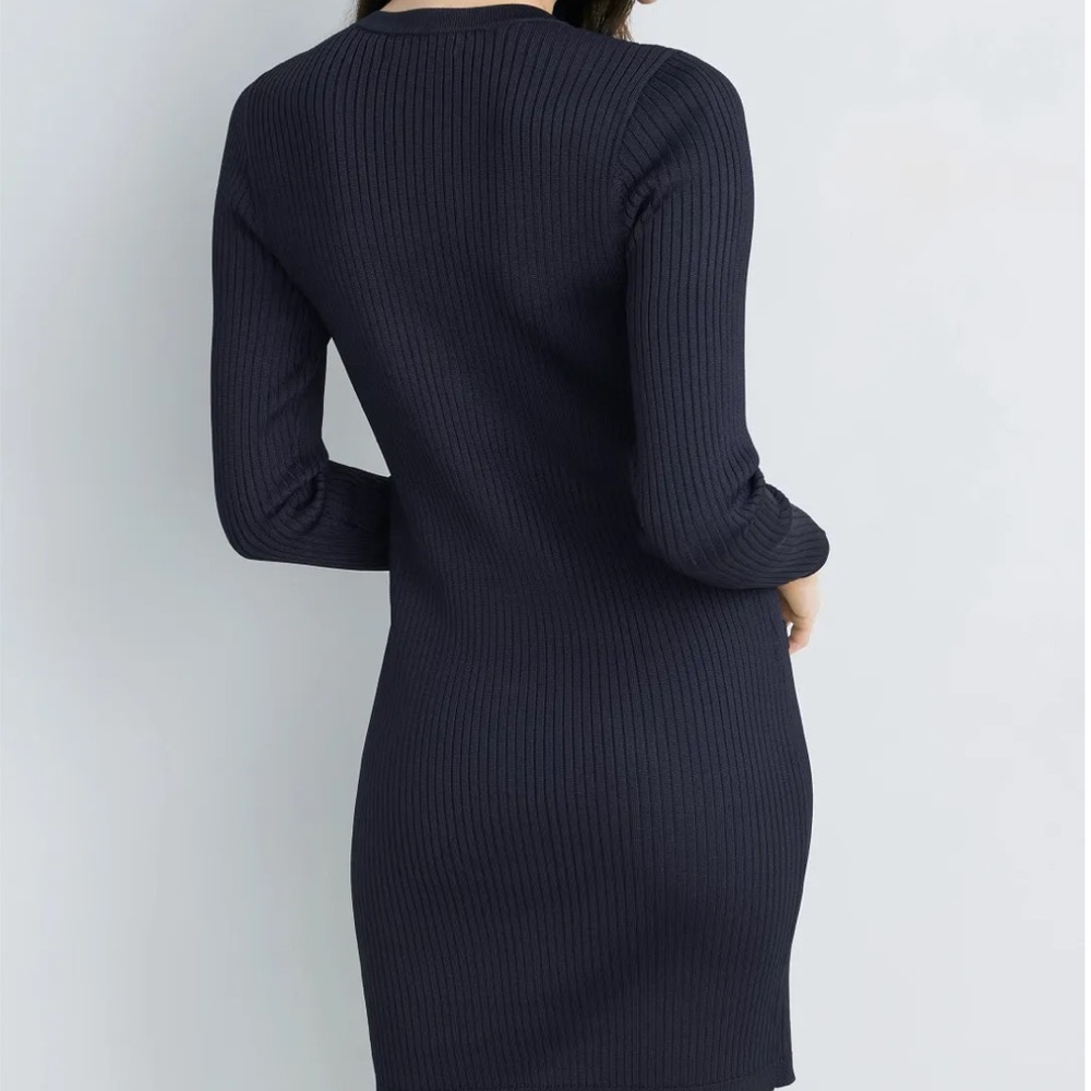 Lauren Ralph Lauren Button Up Knit Mini Dress in Navy Dark Blue Long Sleeve - Picture 2 of 6